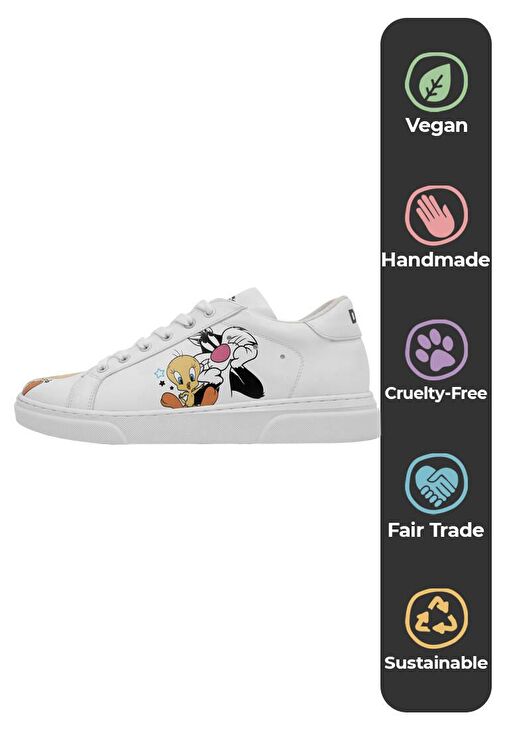 Kadın Vegan Deri Beyaz Sneakers - Best of Tweety and Sylvester Tasarım - Görsel 8