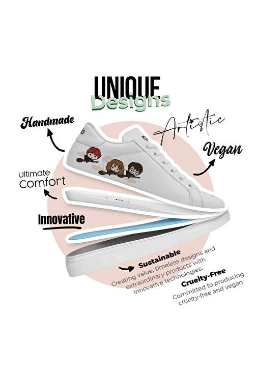 Kadın Vegan Deri Beyaz Sneakers - Friends Till Eternity Harry Potter Tasarım - Görsel 5
