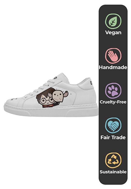 Kadın Vegan Deri Beyaz Sneakers - Friends Till Eternity Harry Potter Tasarım - Görsel 6