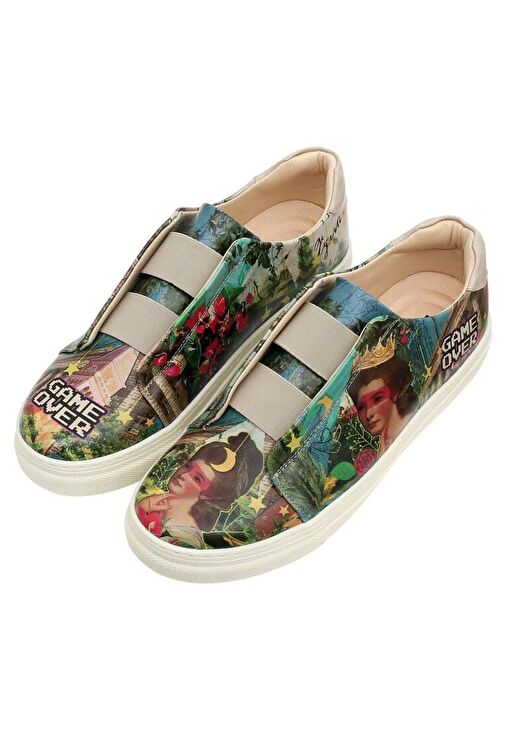 Erkek Vegan Deri Çok Renkli Slip On Sneakers - Game Over Princess Tasarım - Görsel 2