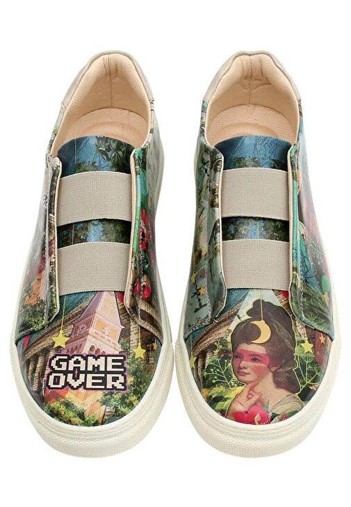 Erkek Vegan Deri Çok Renkli Slip On Sneakers - Game Over Princess Tasarım - Görsel 3