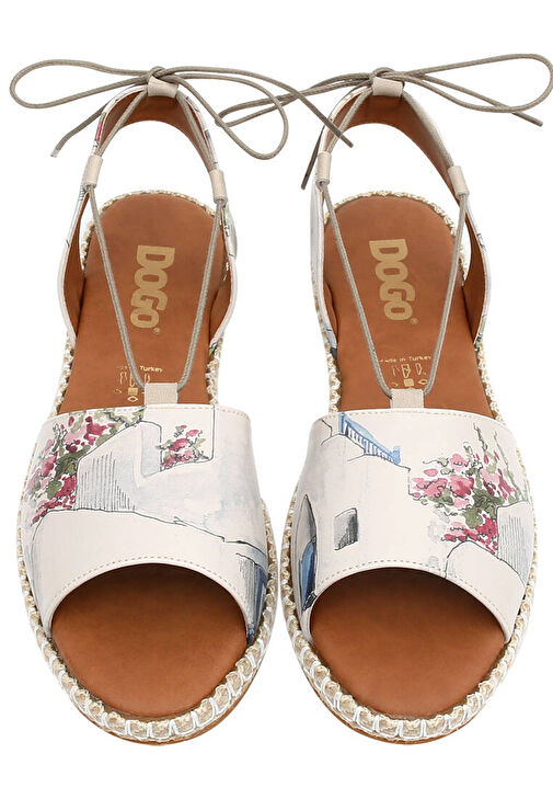 Kadın Vegan Deri Bej Bağcıklı Sandalet - Paperflower Tasarım - Görsel 3