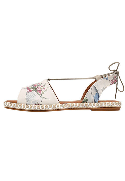 Kadın Vegan Deri Bej Bağcıklı Sandalet - Paperflower Tasarım - Görsel 4