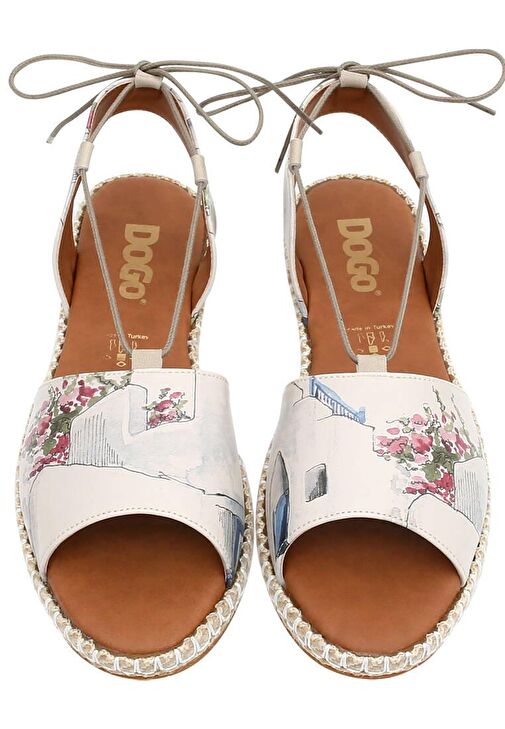 Kadın Vegan Deri Bej Bağcıklı Sandalet - Paperflower Tasarım - Görsel 9