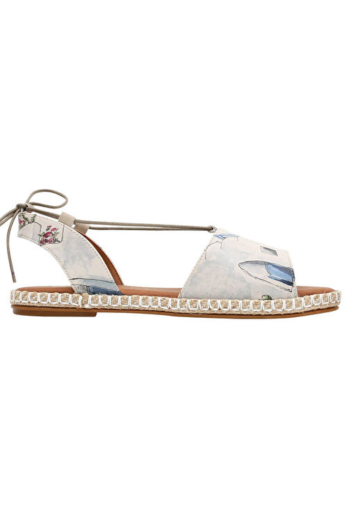 Kadın Vegan Deri Bej Bağcıklı Sandalet - Paperflower Tasarım - Görsel 5