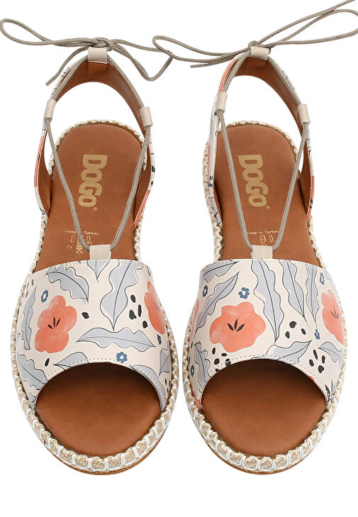 Kadın Vegan Deri Bej Bağcıklı Sandalet - Lost in Pattern Tasarım - Görsel 3