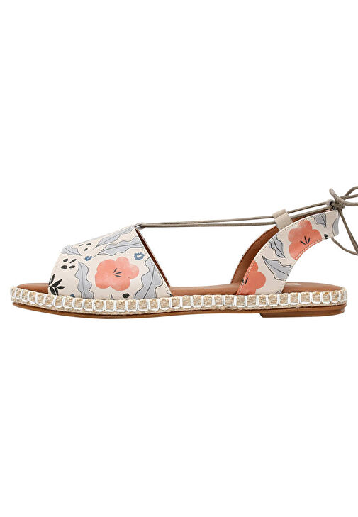 Kadın Vegan Deri Bej Bağcıklı Sandalet - Lost in Pattern Tasarım - Görsel 5