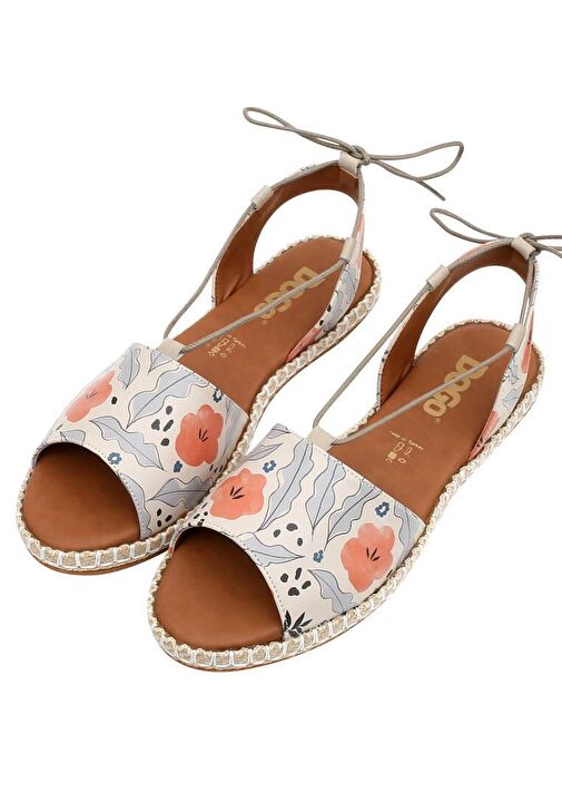 Kadın Vegan Deri Bej Bağcıklı Sandalet - Lost in Pattern Tasarım - Görsel 9