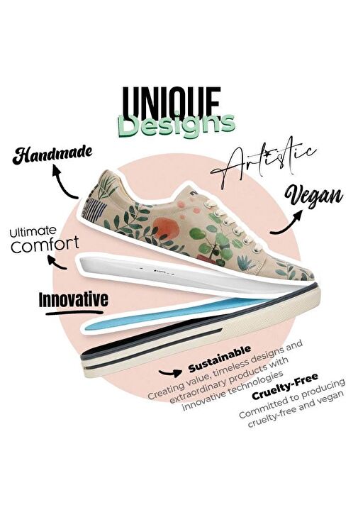 Kadın Vegan Deri Bej Sneakers - Plant Lady Tasarım - Görsel 5