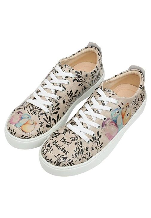 Kadın Vegan Deri Bej Sneakers - Best Buddies Tasarım - Görsel 2