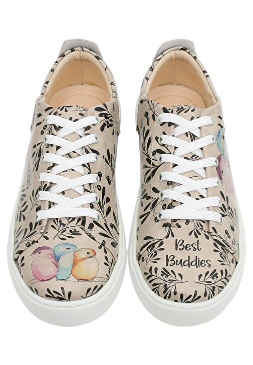 Kadın Vegan Deri Bej Sneakers - Best Buddies Tasarım - Görsel 5