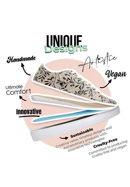 Kadın Vegan Deri Bej Sneakers - Best Buddies Tasarım - Görsel 6