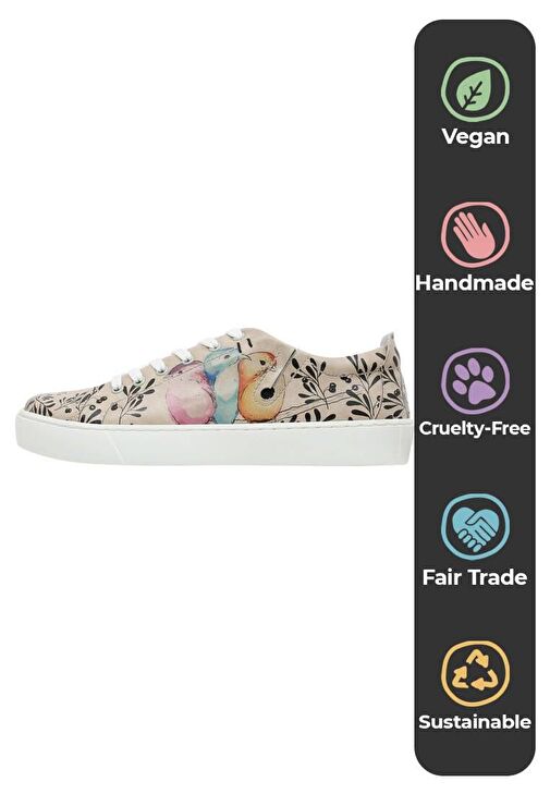 Kadın Vegan Deri Bej Sneakers - Best Buddies Tasarım - Görsel 7