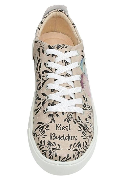 Kadın Vegan Deri Bej Sneakers - Best Buddies Tasarım - Görsel 8