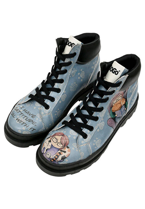 Kadın Vegan Deri Mavi Bot - I Have Cattitude Tasarım - Görsel 2