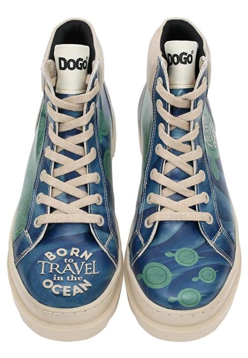 Kadın Vegan Deri Mavi Bot - Born to Travel in the Ocean Tasarım - Görsel 5