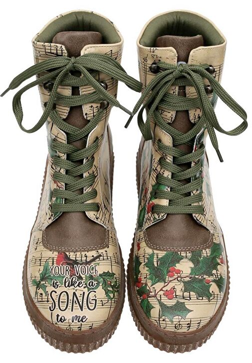 Kadın Vegan Deri Yeşil Uzun Bot - Your Voice is Like A Song To Me Tasarım - Görsel 5