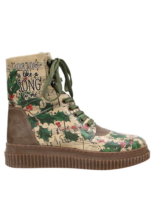 Kadın Vegan Deri Yeşil Uzun Bot - Your Voice is Like A Song To Me Tasarım - Görsel 3