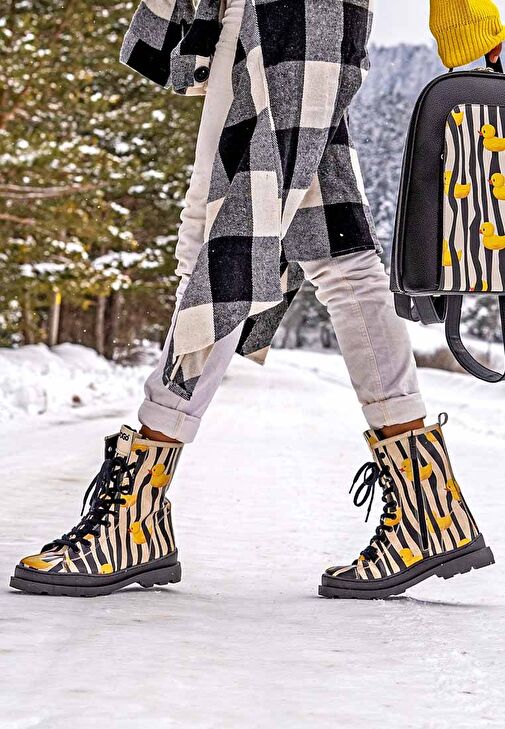 Kadın Vegan Deri Siyah Fermuarlı Uzun Bot - Ducky Tasarım - Görsel 3