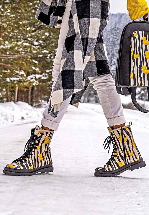 Kadın Vegan Deri Siyah Fermuarlı Uzun Bot - Ducky Tasarım - Görsel 5