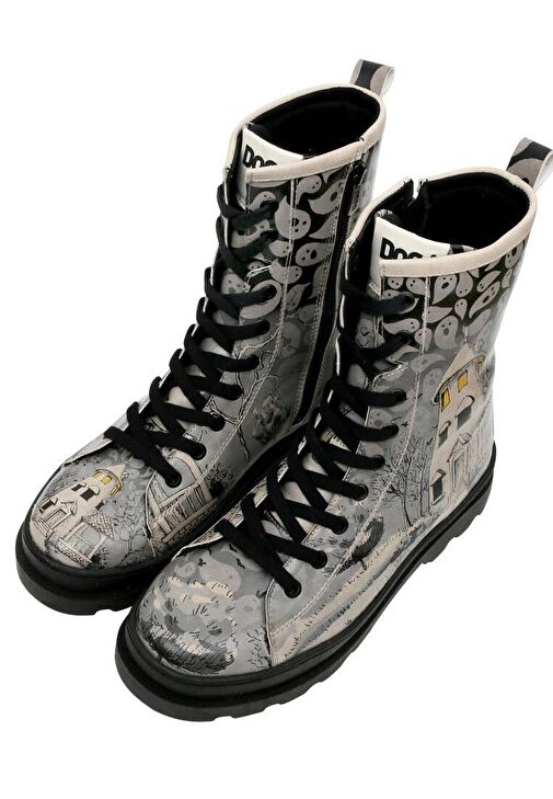 Kadın Vegan Deri Gri Fermuarlı Uzun Bot - Spooky Town Tasarım - Görsel 3