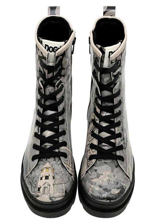 Kadın Vegan Deri Gri Fermuarlı Uzun Bot - Spooky Town Tasarım - Görsel 4