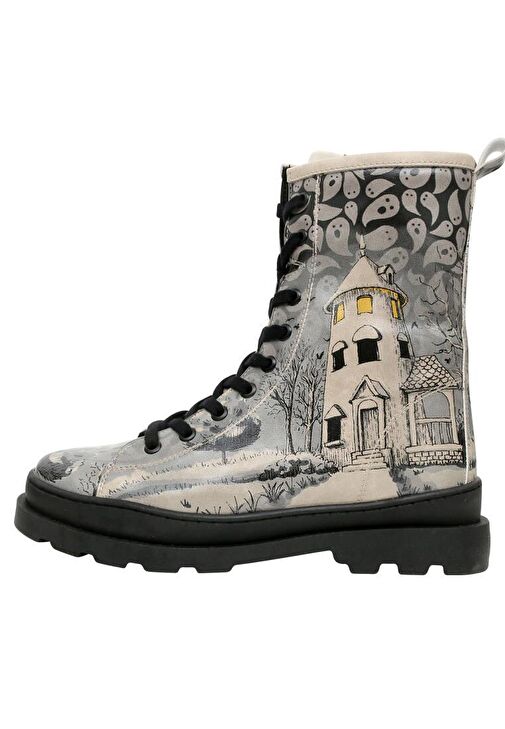 Kadın Vegan Deri Gri Fermuarlı Uzun Bot - Spooky Town Tasarım - Görsel 2