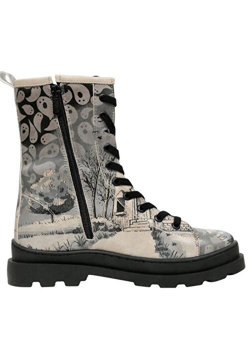 Kadın Vegan Deri Gri Fermuarlı Uzun Bot - Spooky Town Tasarım - Görsel 5