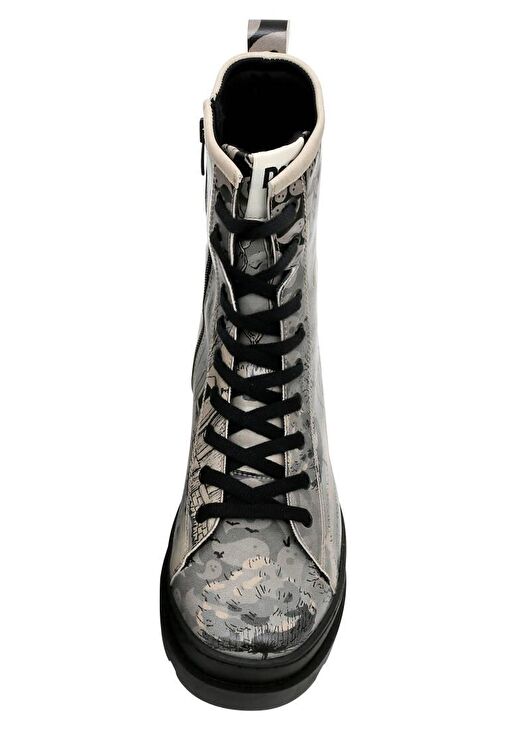 Kadın Vegan Deri Gri Fermuarlı Uzun Bot - Spooky Town Tasarım - Görsel 6