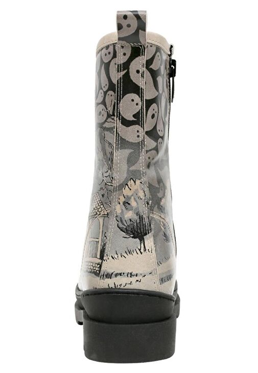 Kadın Vegan Deri Gri Fermuarlı Uzun Bot - Spooky Town Tasarım - Görsel 7