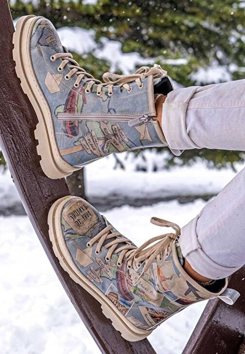 Kadın Vegan Deri Mavi Fermuarlı Uzun Bot - Dare to Explore Tasarım - Görsel 6