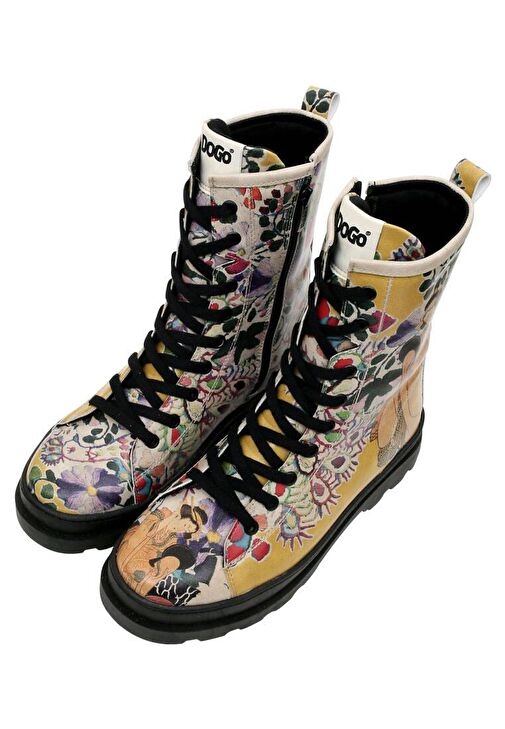 Kadın Vegan Deri Çok Renkli Fermuarlı Uzun Bot - Spring Embroidery Tasarım - Görsel 4