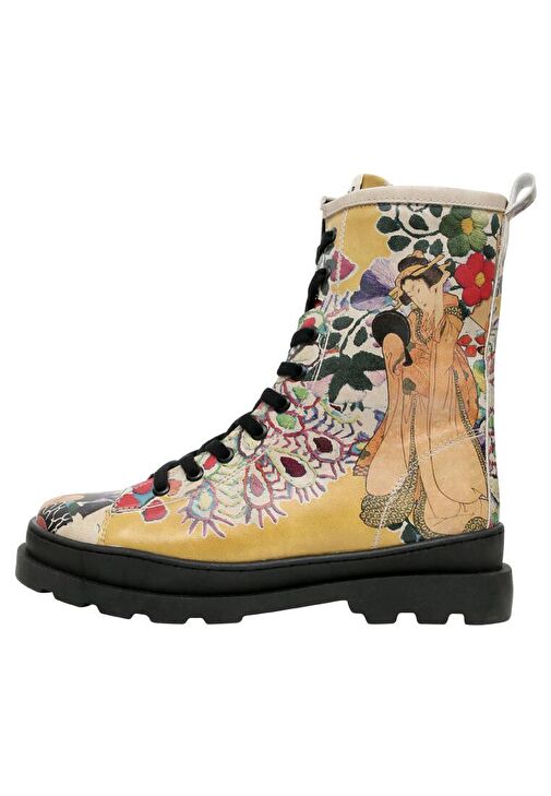 Kadın Vegan Deri Çok Renkli Fermuarlı Uzun Bot - Spring Embroidery Tasarım - Görsel 2