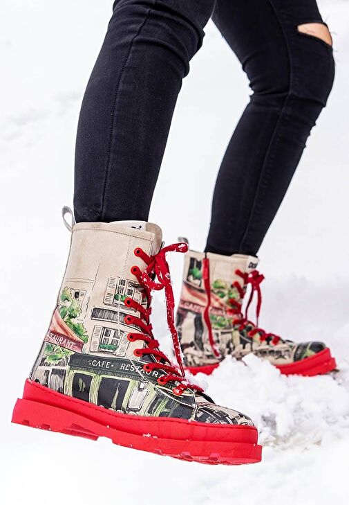 Kadın Vegan Deri Kırmızı Fermuarlı Uzun Bot - La Vie Parisienne Tasarım - Görsel 6