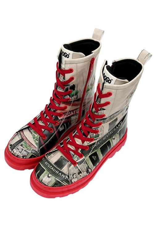 Kadın Vegan Deri Kırmızı Fermuarlı Uzun Bot - La Vie Parisienne Tasarım - Görsel 8