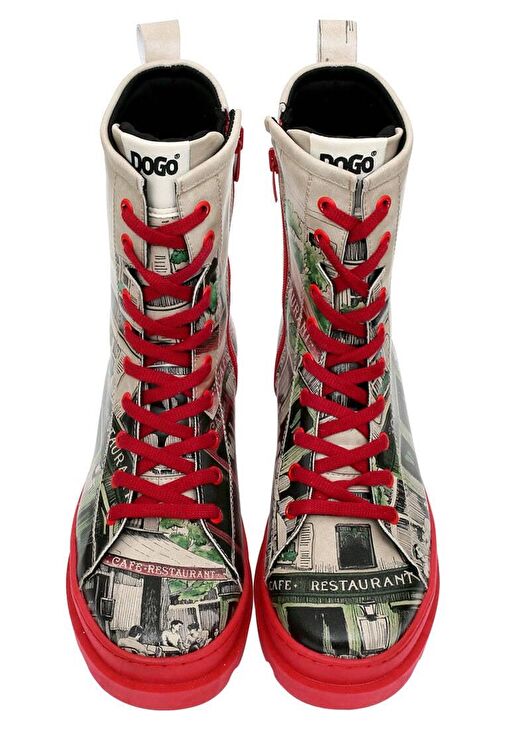 Kadın Vegan Deri Kırmızı Fermuarlı Uzun Bot - La Vie Parisienne Tasarım - Görsel 4