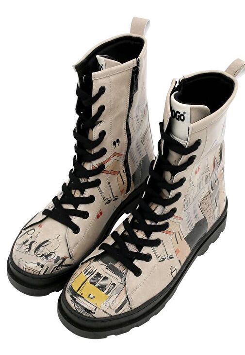 Kadın Vegan Deri Bej Fermuarlı Uzun Bot - Lisbon Tasarım - Görsel 6