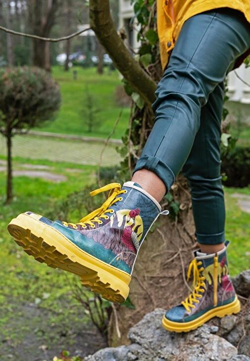 Kadın Vegan Deri Çok Renkli Fermuarlı Uzun Bot - Gracefulness Tasarım - Görsel 6