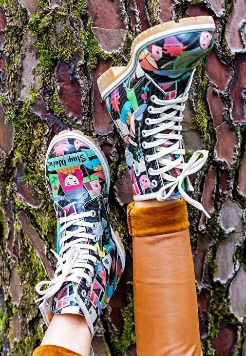 Kadın Vegan Deri Çok Renkli Uzun Bot - Stay Weird Tasarım - Görsel 5