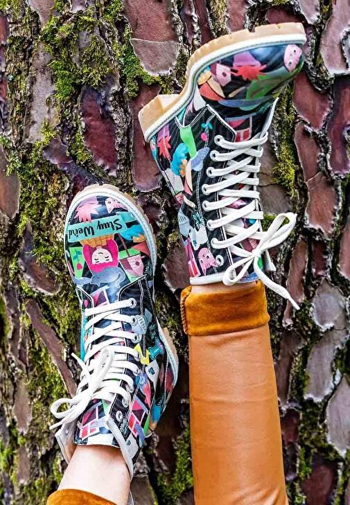 Kadın Vegan Deri Çok Renkli Uzun Bot - Stay Weird Tasarım - Görsel 7