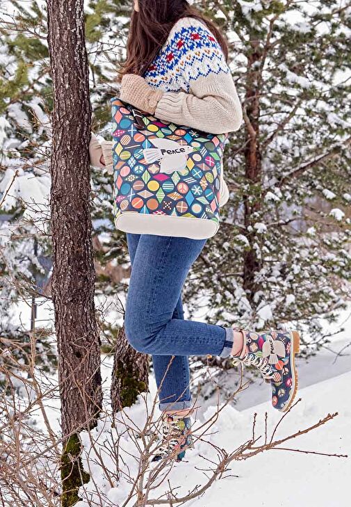 Kadın Vegan Deri Lacivert Uzun Bot - Peace Tasarım - Görsel 3