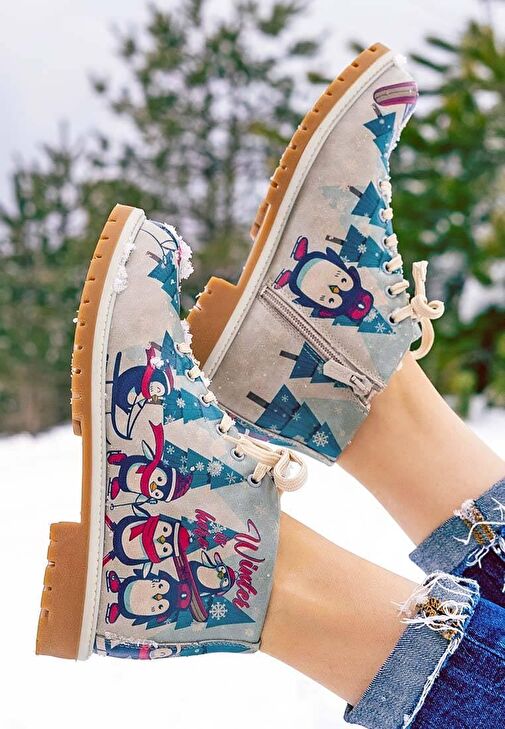 Kadın Vegan Deri Çok Renkli Fermuarlı Kısa Bot - Winters is Here Tasarım - Görsel 5