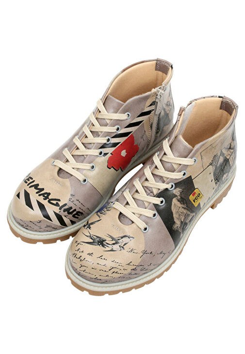 Kadın Vegan Deri Bej Fermuarlı Kısa Bot - Reimagine Tasarım - Görsel 2