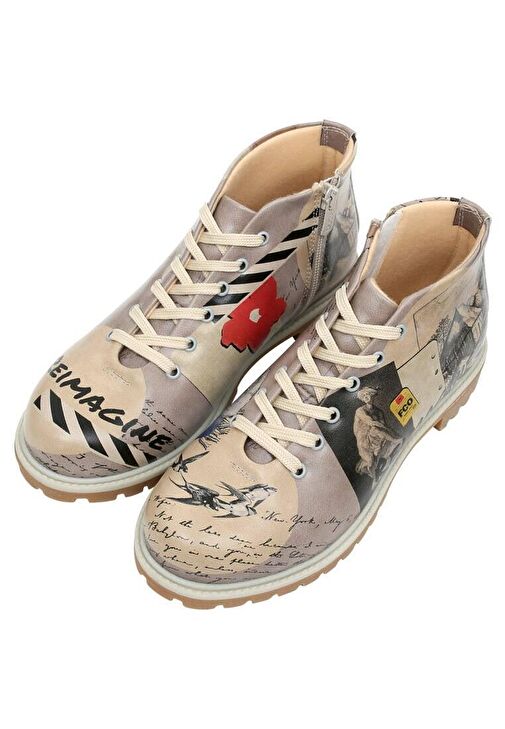 Kadın Vegan Deri Bej Fermuarlı Kısa Bot - Reimagine Tasarım - Görsel 7