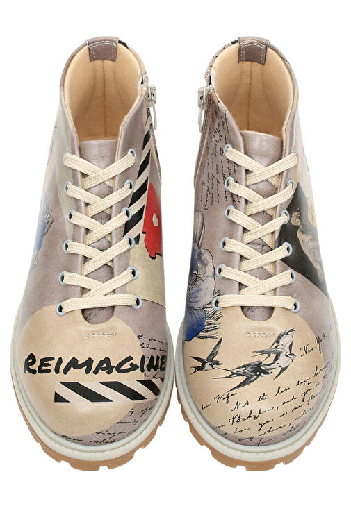 Kadın Vegan Deri Bej Fermuarlı Kısa Bot - Reimagine Tasarım - Görsel 3