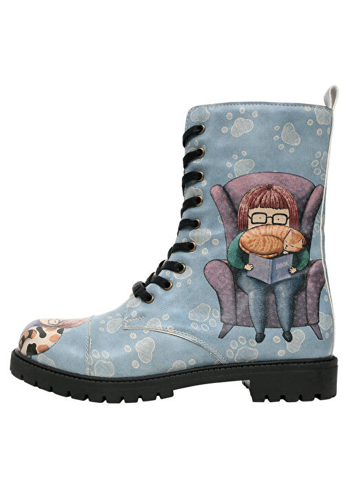 Kadın Vegan Deri Mavi Fermuarlı Uzun Bot - I Have Cattitude Tasarım - Görsel 5