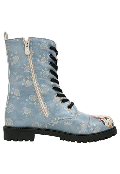Kadın Vegan Deri Mavi Fermuarlı Uzun Bot - I Have Cattitude Tasarım - Görsel 7