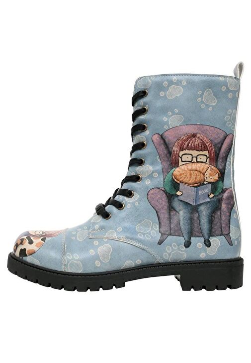 Kadın Vegan Deri Mavi Fermuarlı Uzun Bot - I Have Cattitude Tasarım - Görsel 8