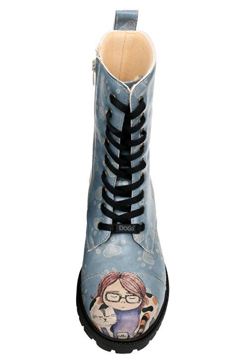 Kadın Vegan Deri Mavi Fermuarlı Uzun Bot - I Have Cattitude Tasarım - Görsel 9