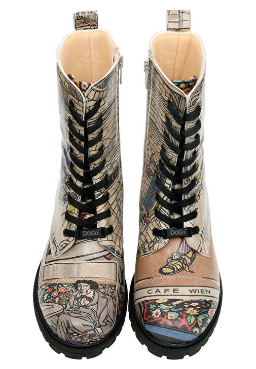 Kadın Vegan Deri Bej Fermuarlı Uzun Bot - Cafe Wien Tasarım - Görsel 5